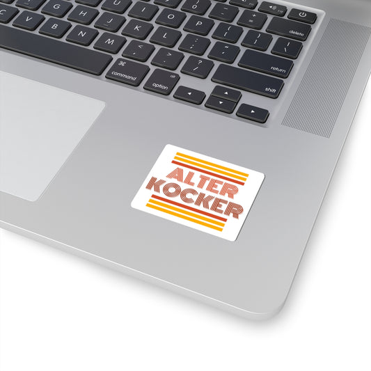 Laptop with a 'Alter Kocker' sticker on the palm rest area