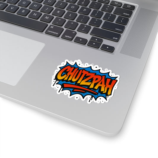 Laptop with a 'Chutzpah' sticker on the palm rest area