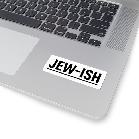 Laptop with a 'JEW-ISH' sticker on the palm rest area