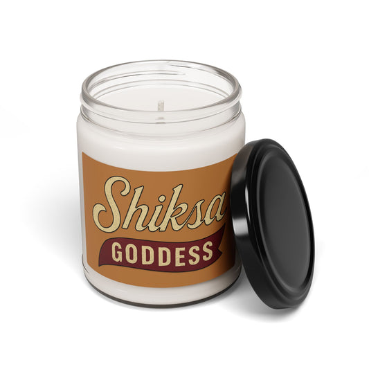 Candle in a jar with 'Shiksa Goddess' label on a white background