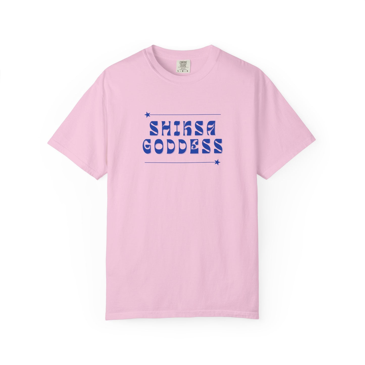 Pink t-shirt with 'Shisha Goddess' text on a white background