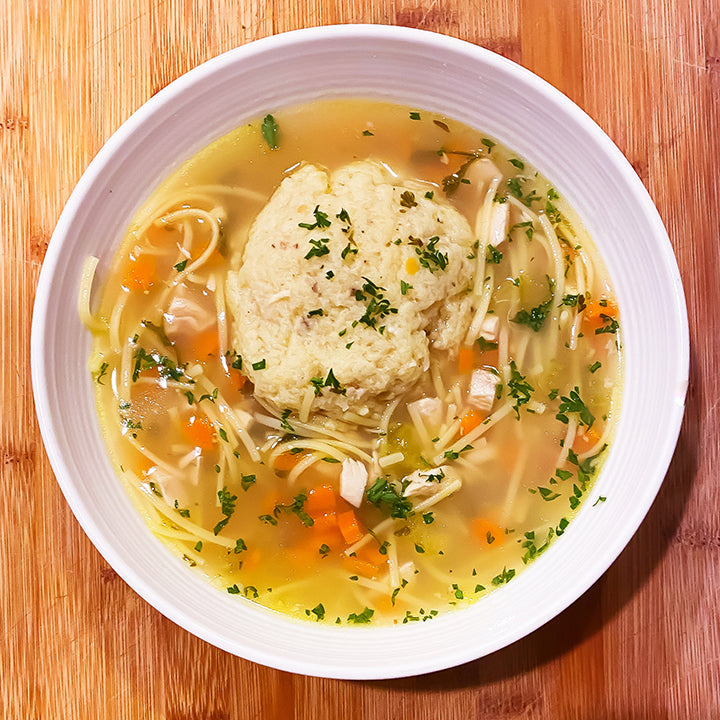 a bowl pof matzo ball soup