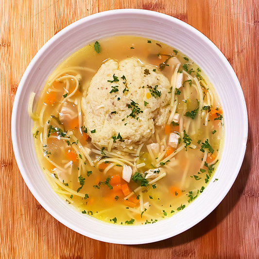 a bowl pof matzo ball soup