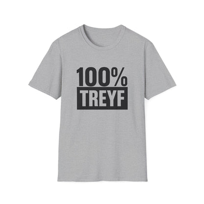 Sport Gray t-shirt with '100% TREYF' text on a white background
