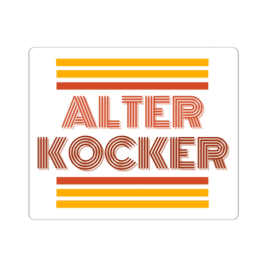 Sticker with 'ALTER KOCKER' text and orange and red stripes on a white background