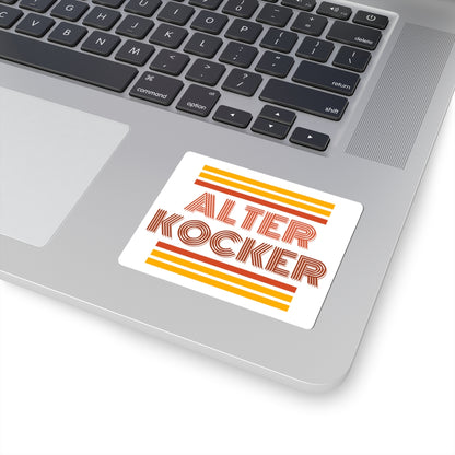 Laptop with a 'Alter Kocker' sticker on the palm rest area