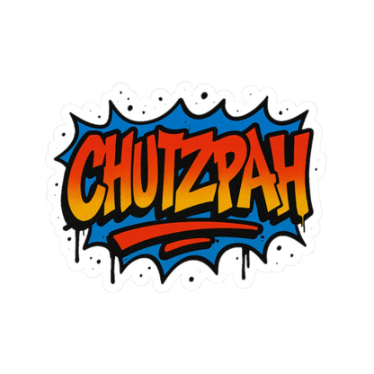 Colorful 'CHUTZPAH' sticker with a blue and red design on a white background