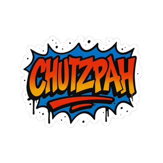 Colorful 'CHUTZPAH' sticker with a blue and red design on a white background