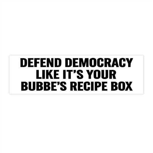 Black text on a white background with a humorous message about defending democracy.