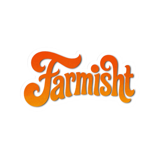 Orange 'Farmisht' Sticker on a white background