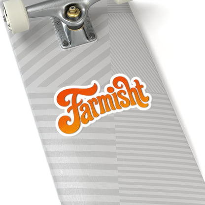 Close-up of a skateboard deck with 'Farmish' logo on a white background