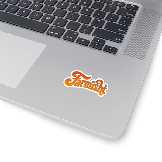 Laptop with a 'Farmish' sticker on the palm rest area