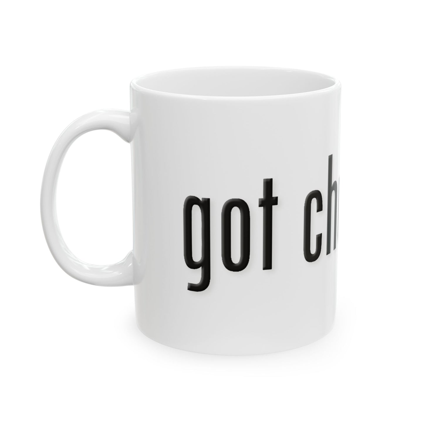 White mug with 'got chutzpah?' text on a white background