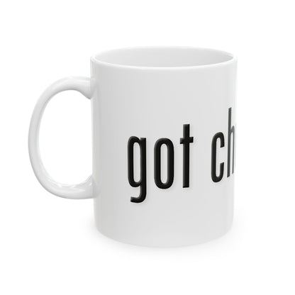 White mug with 'got chutzpah?' text on a white background