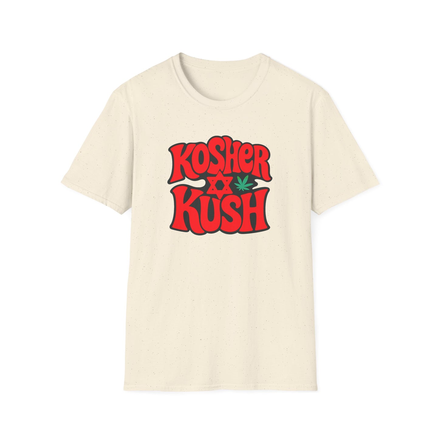 natural t-shirt with 'Kosher Kush' graphic design on a white background