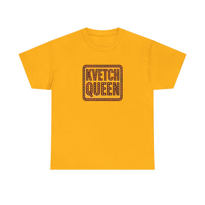 Yellow t-shirt with 'Kvetch Queen' text on a white background