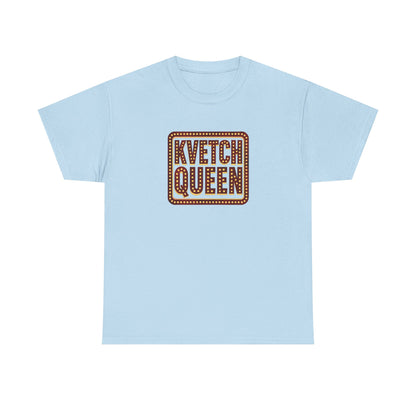 Light blue t-shirt with 'Kvetch Queen' text on a white background