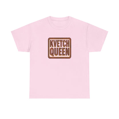 Pink t-shirt with 'Kvetch Queen' text on a white background