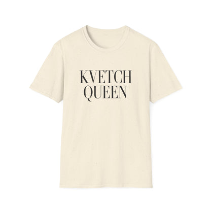 Beige t-shirt with 'KVETCH QUEEN' text on a white background