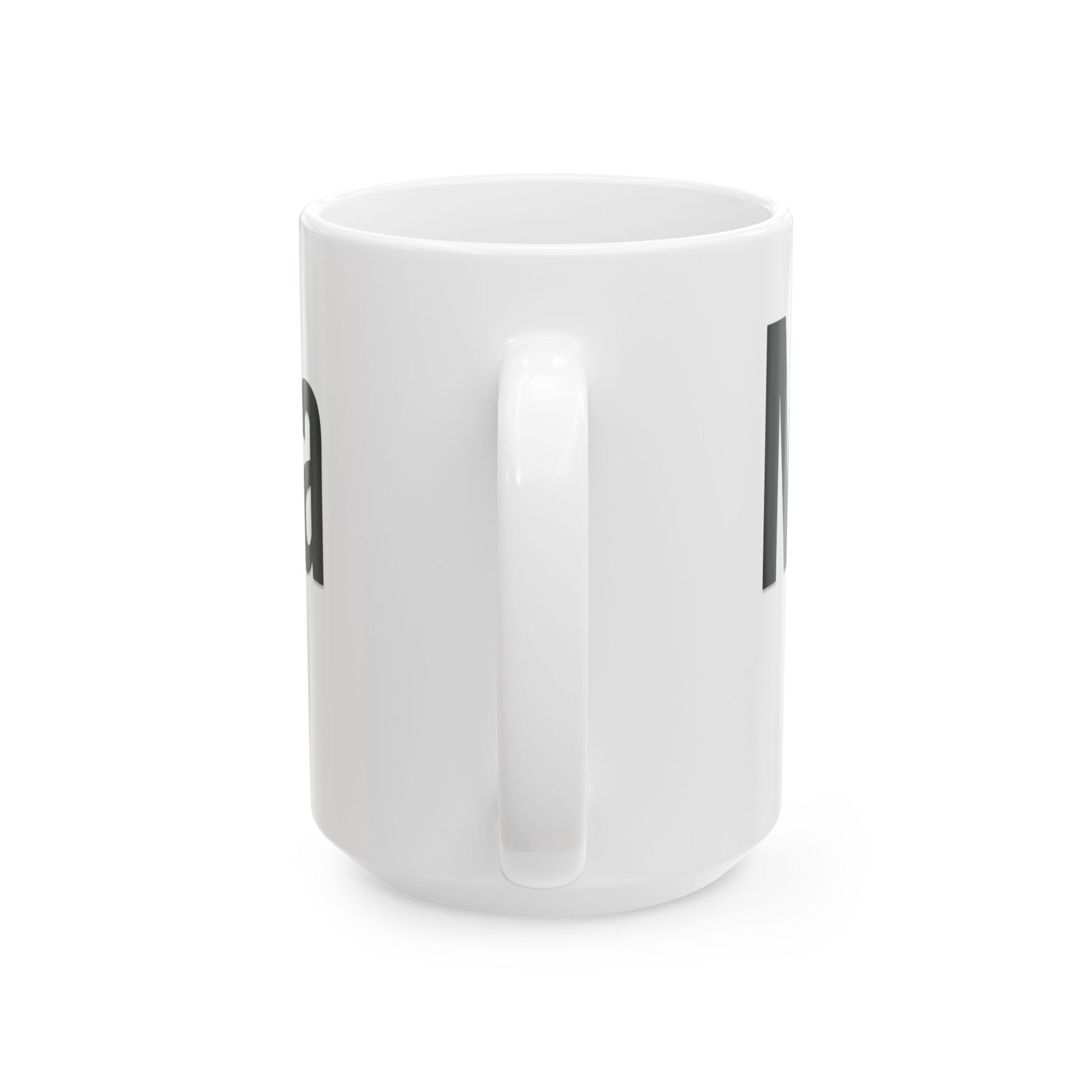 White mug with black design on a white background