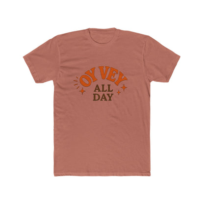 Brown t-shirt with 'OY Vey All Day' text on a white background