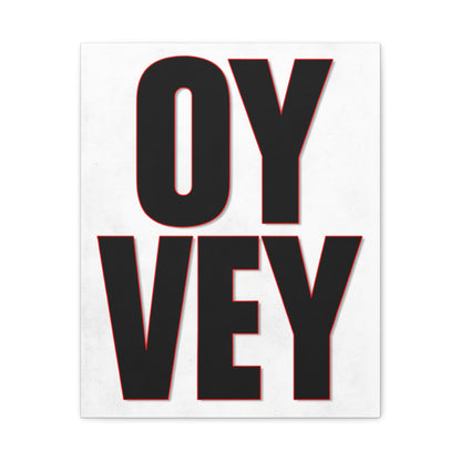 Canvas wall art with black text 'OY Vey' on a white background