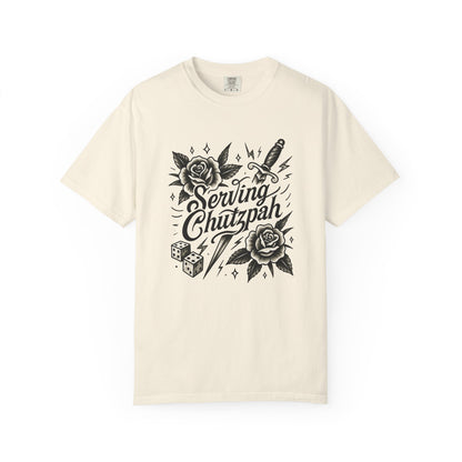 Natural t-shirt with black graphic design on a white background