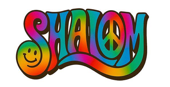 Colorful 'Shalom' text with a smiley face on a white background
