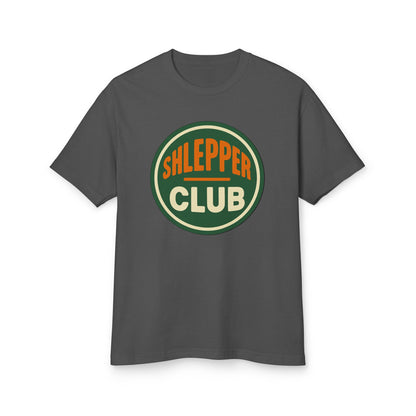 Gray t-shirt with 'Shlepper Club' logo on a white background