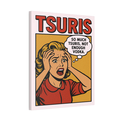 Canvas print with a stylized illustration of a woman and text 'TSURIS' on a white background