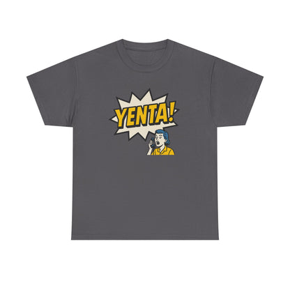 Gray t-shirt with 'Yenta!' graphic design on a white background