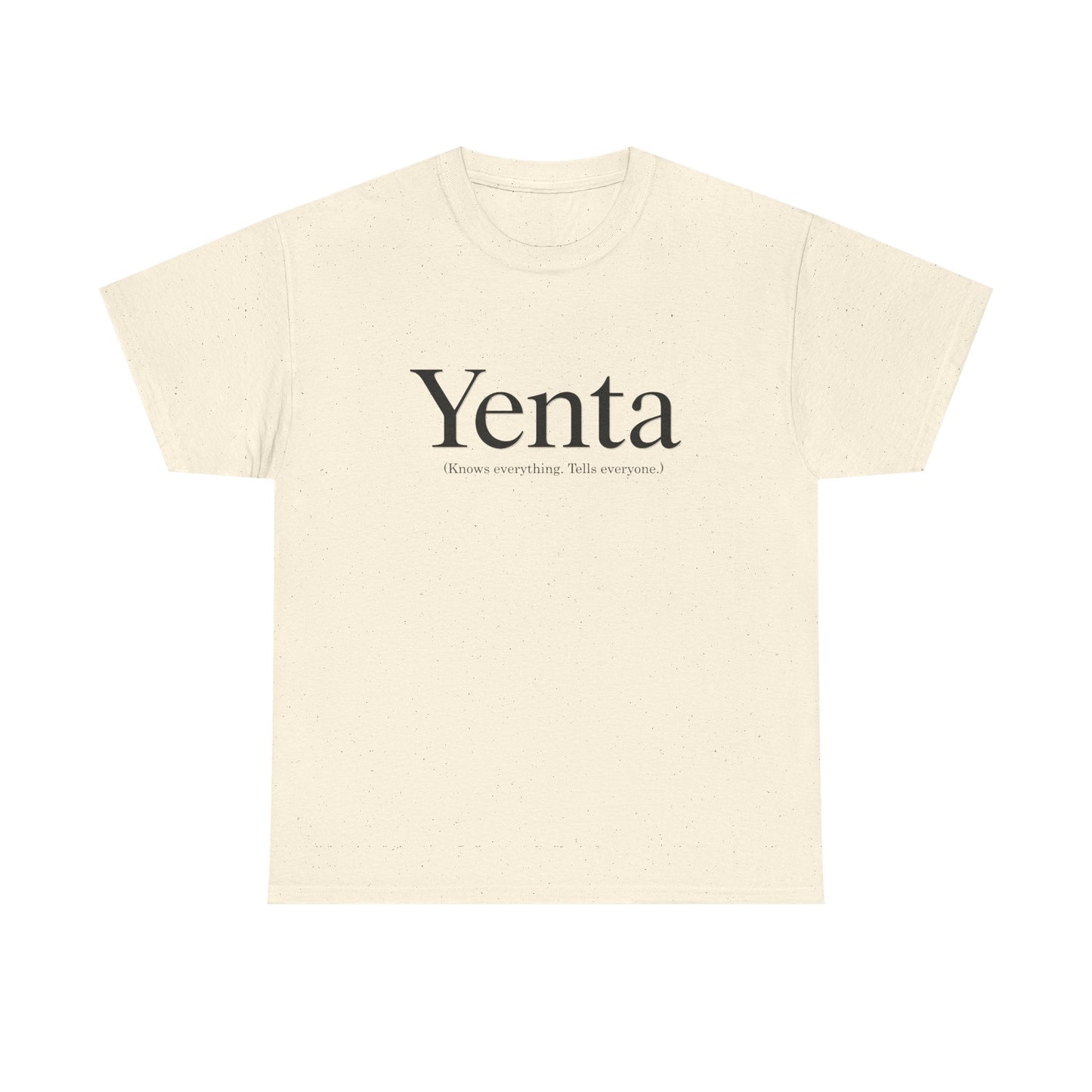 Beige crop top with 'Yenta' text on a white background