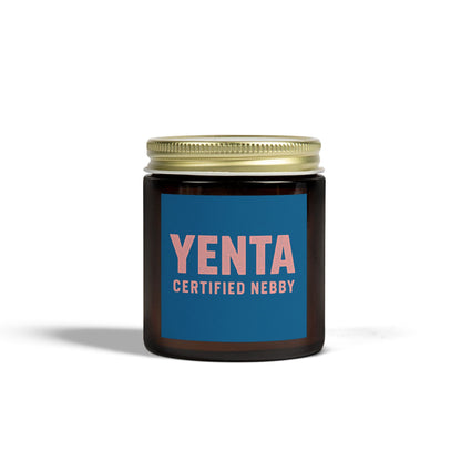 Jar with blue label and gold lid on a white background