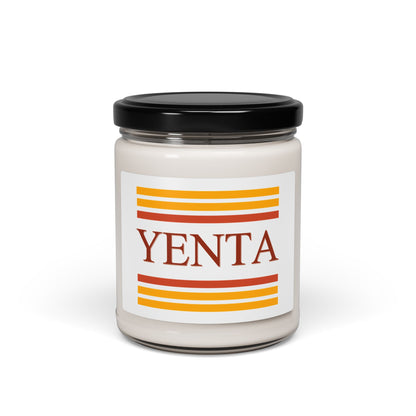Jar candle with 'Yenta' label on a white background