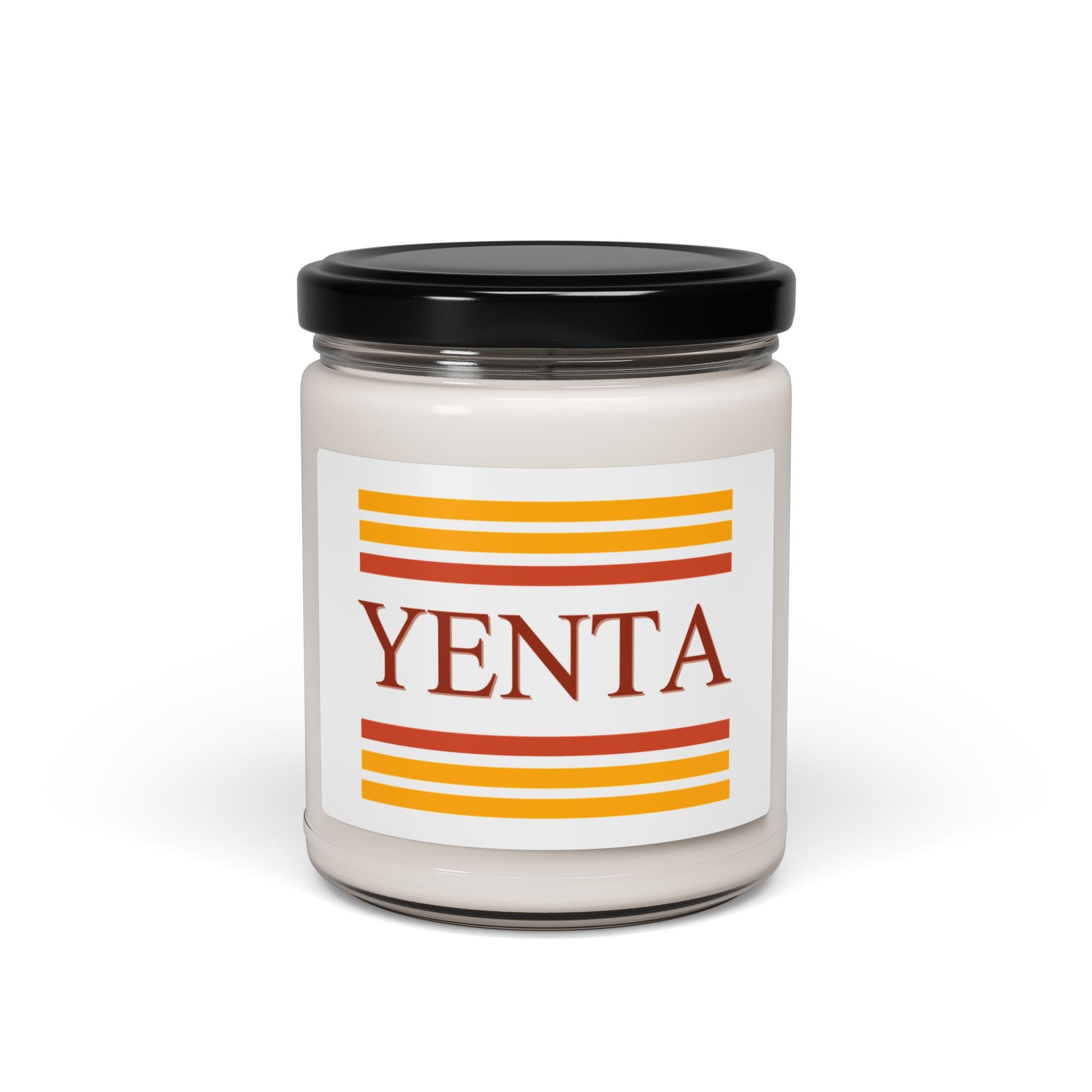 Jar candle with 'Yenta' label on a white background