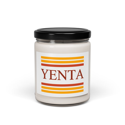Jar candle with 'Yenta' label on a white background