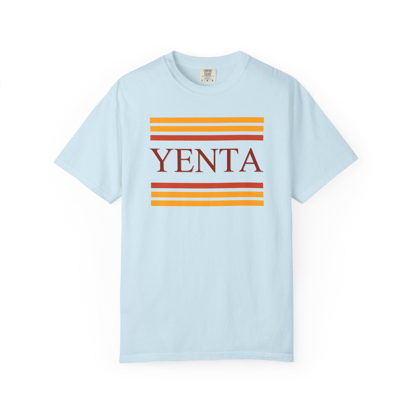 Light blue t-shirt with 'Yenta' graphic on a white background
